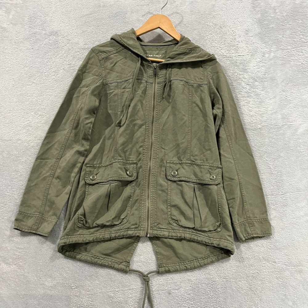 American Eagle Jacket Womens XS Canvas Utility Green Full Zip Hood Lyocell Army‎